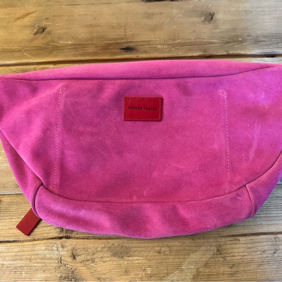Parker Thatch Pink Suede Sling Crossbody Bag with Red Accent - Picture 2 of 9